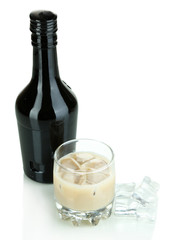 Poster - Baileys liqueur in bottle and glass isolated on white