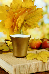 Fototapete - Autumn leaves, cup and book