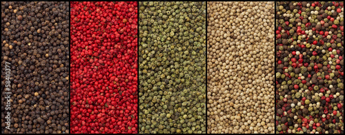 Plakat na zamówienie varieties of pepper: black, red, green, white and mixed