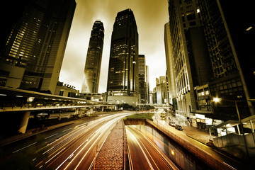 traffic in Hong Kong at sunset time