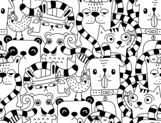 Wall Mural - Seamless pattern with cute funny animals