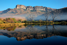 Sandstone Mountains And Reflection, Drakensberg Mountains