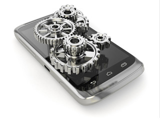 Aufkleber - settings of mobile phone. gears on the screen.