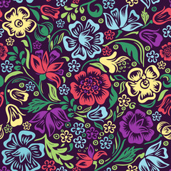 Naklejka na meble Vector floral colorful pattern with flowers on dark