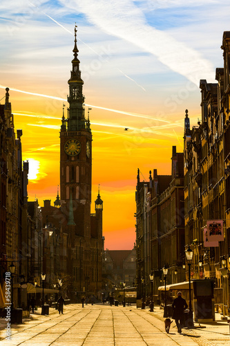 Obraz w ramie Old Town of Gdansk with City Hall in the morning.