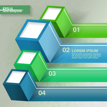 Infographic template with four green and blue cubes. Eps10