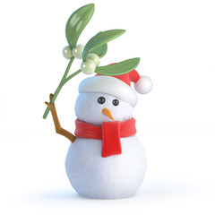 Fototapete - Santa Snowman stands under the mistletoe