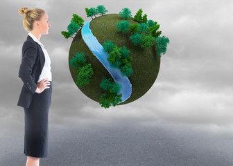 Aufkleber - Composite image of businesswoman standing with hands on hips