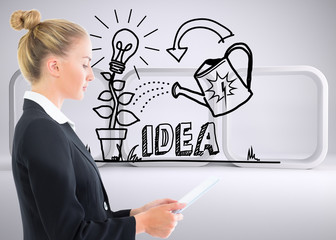 Poster - Composite image of businesswoman holding tablet