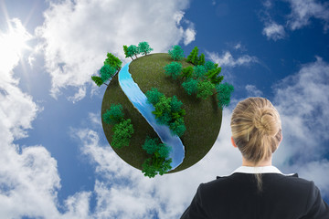 Aufkleber - Composite image of businesswoman standing with hands on hips