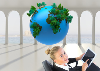 Aufkleber - Composite image of businesswoman sitting on swivel chair with ta