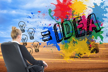 Poster - Composite image of businesswoman sitting on swivel chair in blac