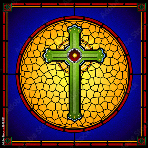 Naklejka na kafelki stained glass christian cross square panel