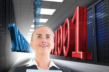Aufkleber - Composite image of businesswoman holding tablet