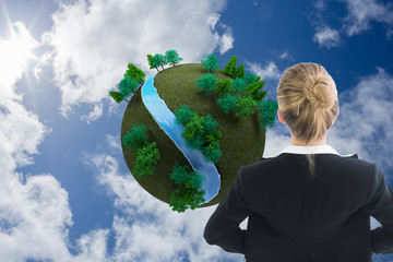Aufkleber - Composite image of businesswoman standing with hands on hips