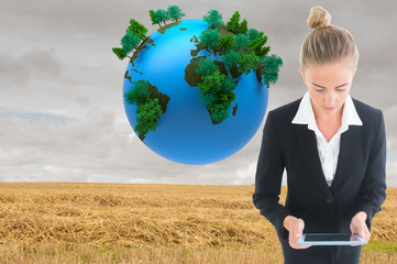 Aufkleber - Composite image of businesswoman holding new tablet