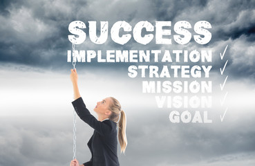 Poster - Composite image of businesswoman pulling a chain