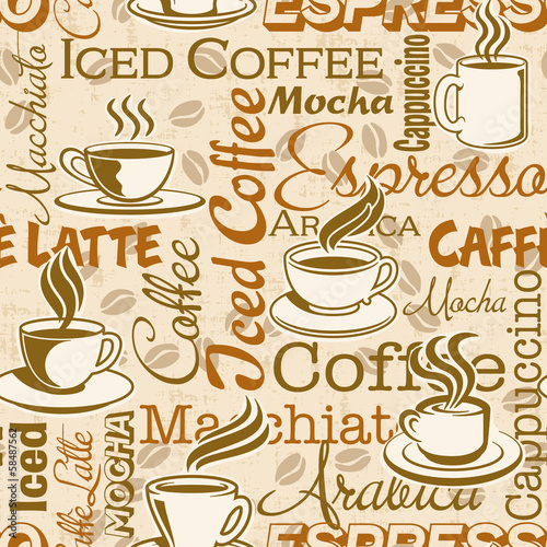 Naklejka - mata magnetyczna na lodówkę Coffee break, vector seamless pattern