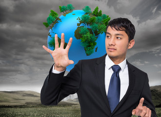 Aufkleber - Composite image of unsmiling businessman holding and pointing