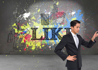 Poster - Composite image of unsmiling asian businessman pointing