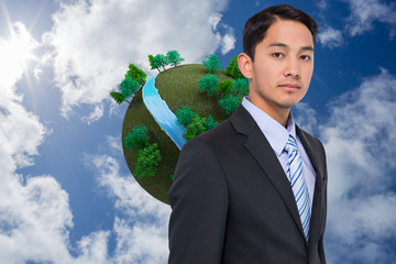 Aufkleber - Composite image of serious asian businessman
