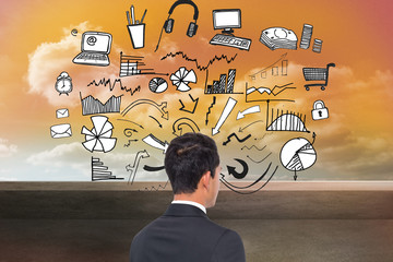 Poster - Composite image of graphic drawn on orange sky