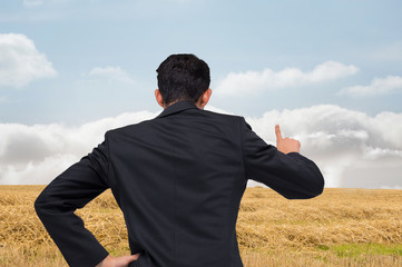 Poster - Composite image of asian businessman pointing