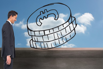 Poster - Composite image of smiling businessman looking down