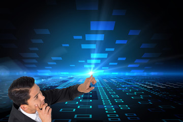 Poster - Composite image of thoughtful asian businessman pointing