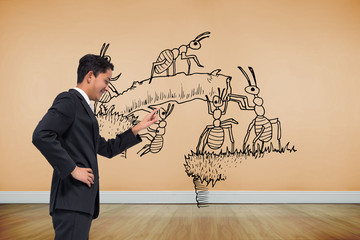 Poster - Composite image of smiling asian businessman pointing