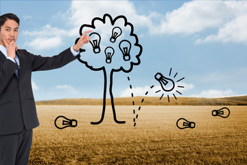 Poster - Composite image of thoughtful asian businessman pointing