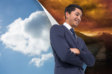 Poster - Composite image of smiling asian businessman with arms crossed