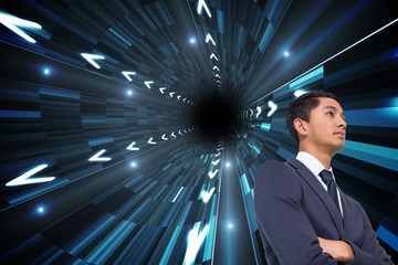 Poster - Composite image of unsmiling asian businessman with arms crossed