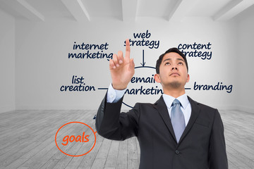 Poster - Composite image of serious asian businessman pointing