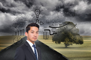Poster - Composite image of black white graphic over landscape background