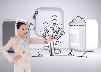 Poster - Composite image of unsmiling asian businesswoman pointing