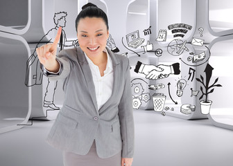 Poster - Composite image of smiling asian businesswoman pointing