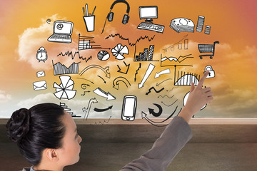Poster - Composite image of unsmiling asian businesswoman pointing