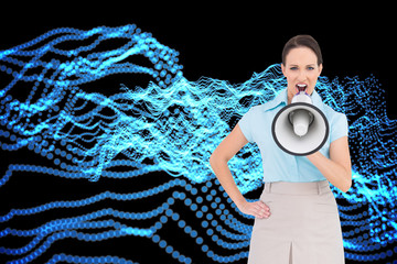 Poster - Composite image of furious classy businesswoman talking in megap