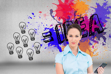 Poster - Composite image of serious classy businesswoman using calculator