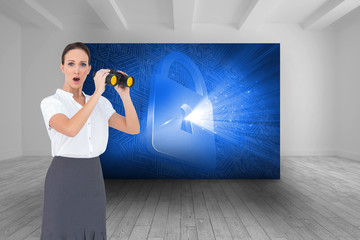 Poster - Composite image of astonished elegant businesswoman holding bino