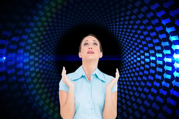Poster - Composite image of concerned young businesswoman praying