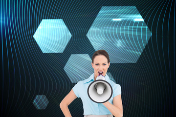 Poster - Composite image of furious classy businesswoman talking in megap