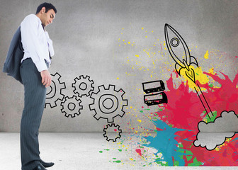 Poster - Composite image of unsmiling businessman standing