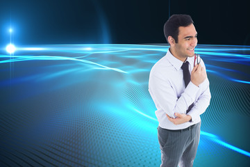 Poster - Composite image of smiling businessman holding glasses