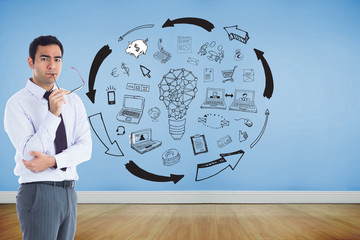 Poster - Composite image of unsmiling businessman holding glasses