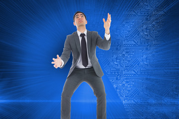 Poster - Composite image of unsmiling businessman catching
