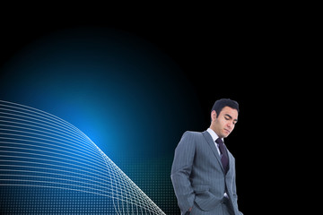 Poster - Composite image of unsmiling businessman standing