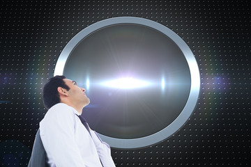 Poster - Composite image of unsmiling businessman standing