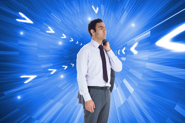 Poster - Composite image of unsmiling businessman standing